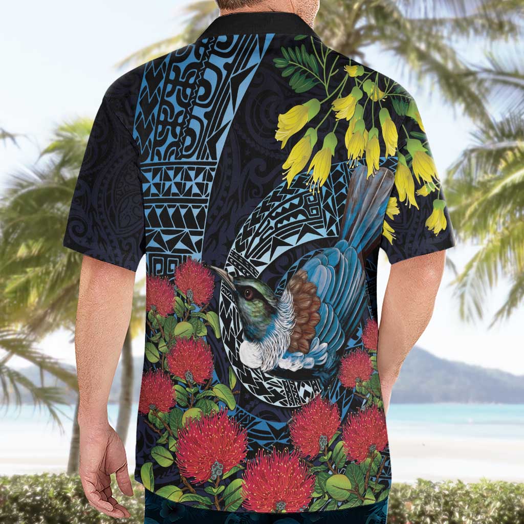 New Zealand Tui Bird Hawaiian Shirt Maori Koru Mix Pohutukawa