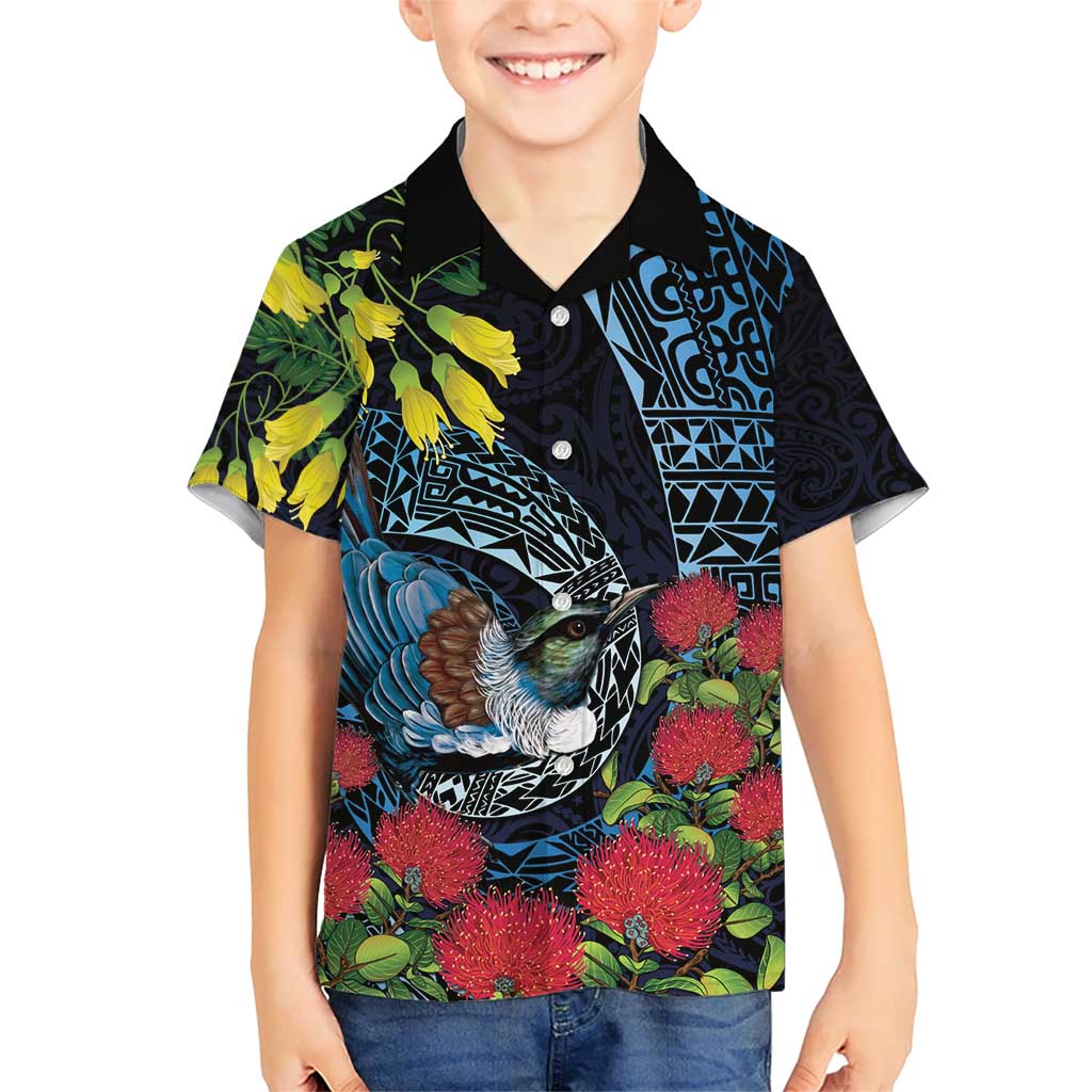 New Zealand Tui Bird Hawaiian Shirt Maori Koru Mix Pohutukawa