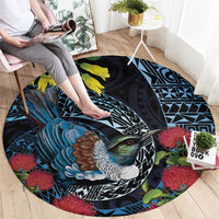 New Zealand Tui Bird Round Carpet Maori Koru Mix Pohutukawa