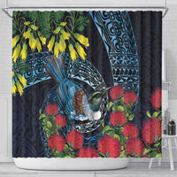 New Zealand Tui Bird Shower Curtain Maori Koru Mix Pohutukawa DT04 - Polynesian Pride
