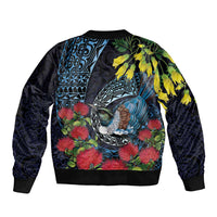 New Zealand Tui Bird Sleeve Zip Bomber Jacket Maori Koru Mix Pohutukawa DT04 - Polynesian Pride