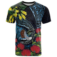 New Zealand Tui Bird T Shirt Maori Koru Mix Pohutukawa