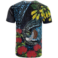 New Zealand Tui Bird T Shirt Maori Koru Mix Pohutukawa