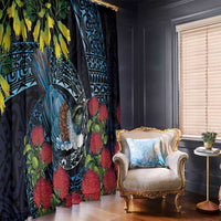 New Zealand Tui Bird Window Curtain Maori Koru Mix Pohutukawa