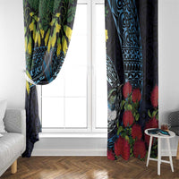 New Zealand Tui Bird Window Curtain Maori Koru Mix Pohutukawa