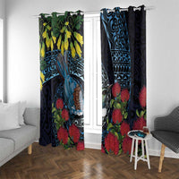 New Zealand Tui Bird Window Curtain Maori Koru Mix Pohutukawa