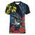 New Zealand Tui Bird Women V-Neck T-Shirt Maori Koru Mix Pohutukawa