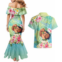 Personalised Hawaii Father's Day Couples Matching Mermaid Dress and Hawaiian Shirt Happy Father And Child