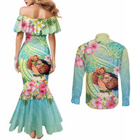 Personalised Hawaii Father's Day Couples Matching Mermaid Dress and Long Sleeve Button Shirt Happy Father And Child
