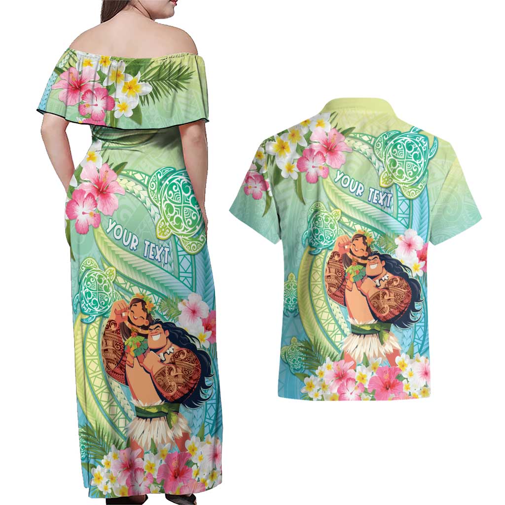 Personalised Hawaii Father's Day Couples Matching Off Shoulder Maxi Dress and Hawaiian Shirt Happy Father And Child