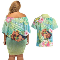 Personalised Hawaii Father's Day Couples Matching Off Shoulder Short Dress and Hawaiian Shirt Happy Father And Child