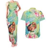 Personalised Hawaii Father's Day Couples Matching Tank Maxi Dress and Hawaiian Shirt Happy Father And Child