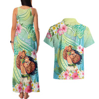 Personalised Hawaii Father's Day Couples Matching Tank Maxi Dress and Hawaiian Shirt Happy Father And Child