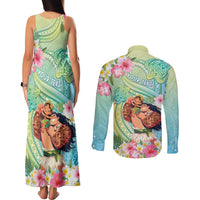 Personalised Hawaii Father's Day Couples Matching Tank Maxi Dress and Long Sleeve Button Shirt Happy Father And Child