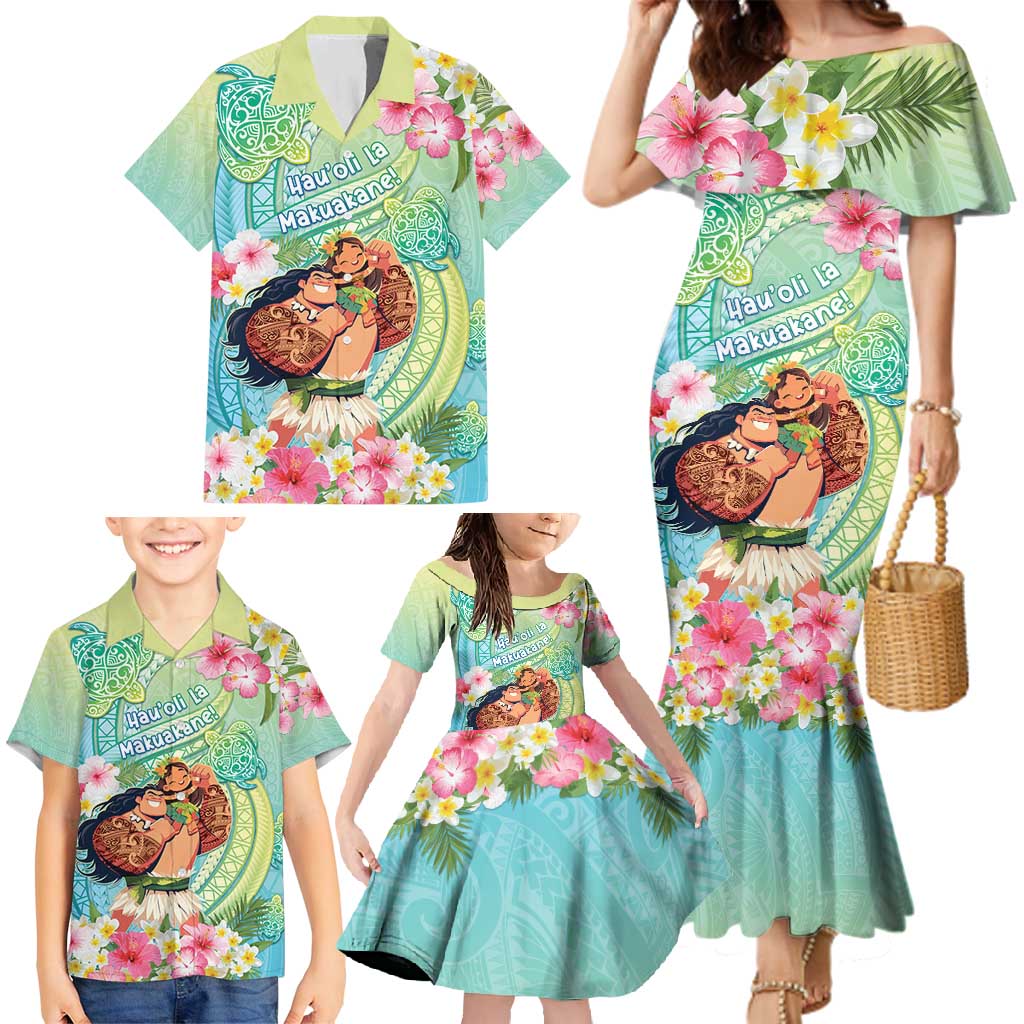 Personalised Hawaii Father's Day Family Matching Mermaid Dress and Hawaiian Shirt Happy Father And Child