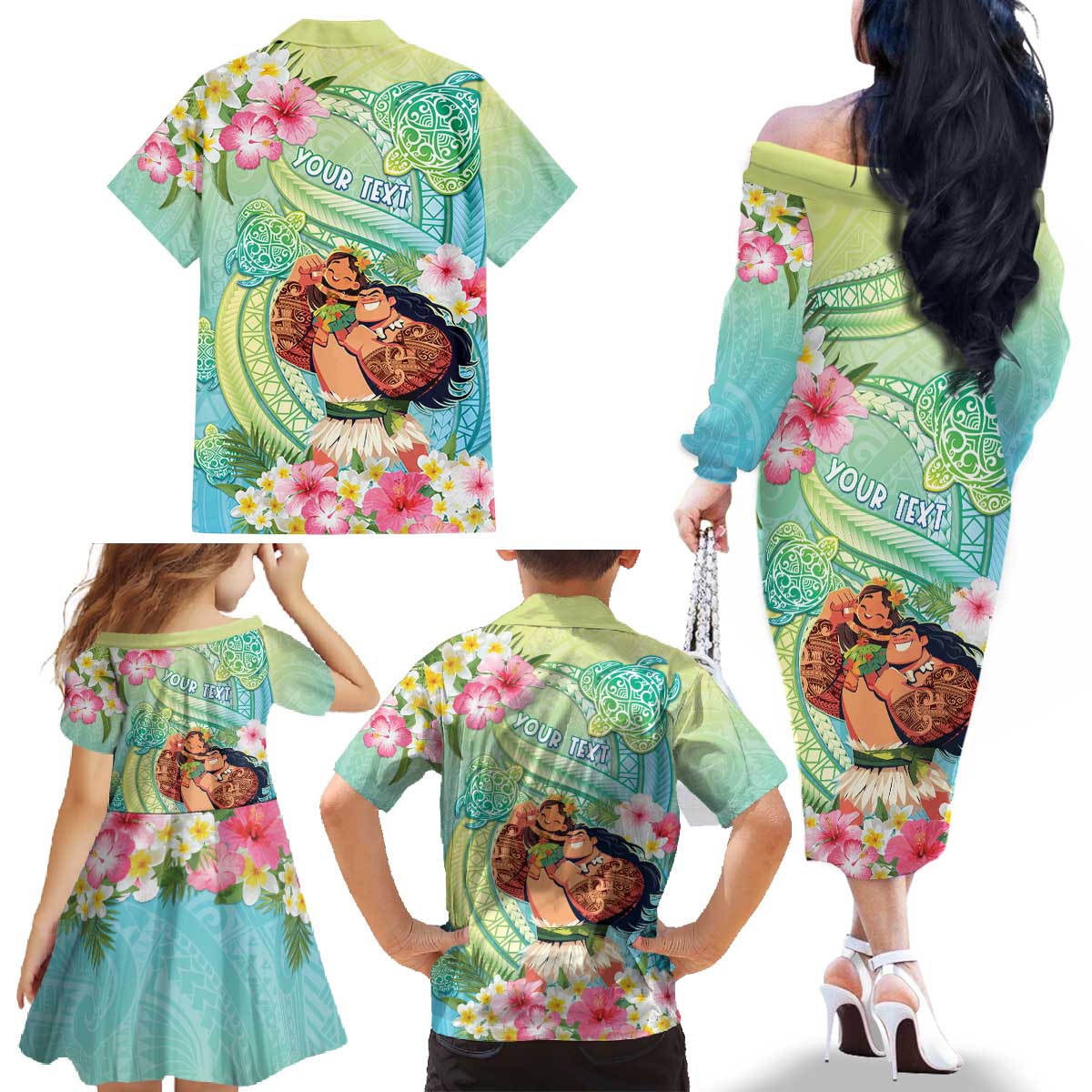 Personalised Hawaii Father's Day Family Matching Off The Shoulder Long Sleeve Dress and Hawaiian Shirt Happy Father And Child