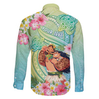 Personalised Hawaii Father's Day Family Matching Off The Shoulder Long Sleeve Dress and Hawaiian Shirt Happy Father And Child