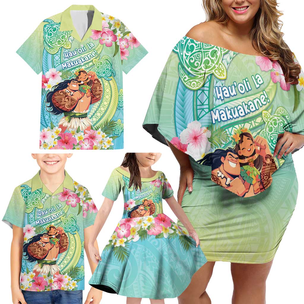 Personalised Hawaii Father's Day Family Matching Off Shoulder Short Dress and Hawaiian Shirt Happy Father And Child