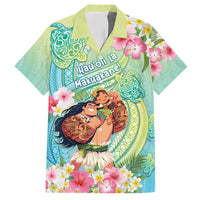 Personalised Hawaii Father's Day Family Matching Short Sleeve Bodycon Dress and Hawaiian Shirt Happy Father And Child