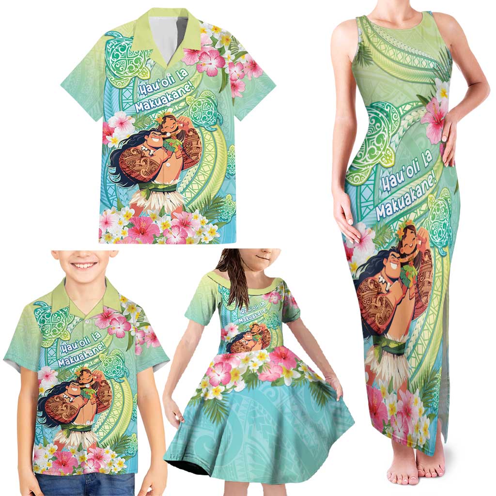 Personalised Hawaii Father's Day Family Matching Tank Maxi Dress and Hawaiian Shirt Happy Father And Child