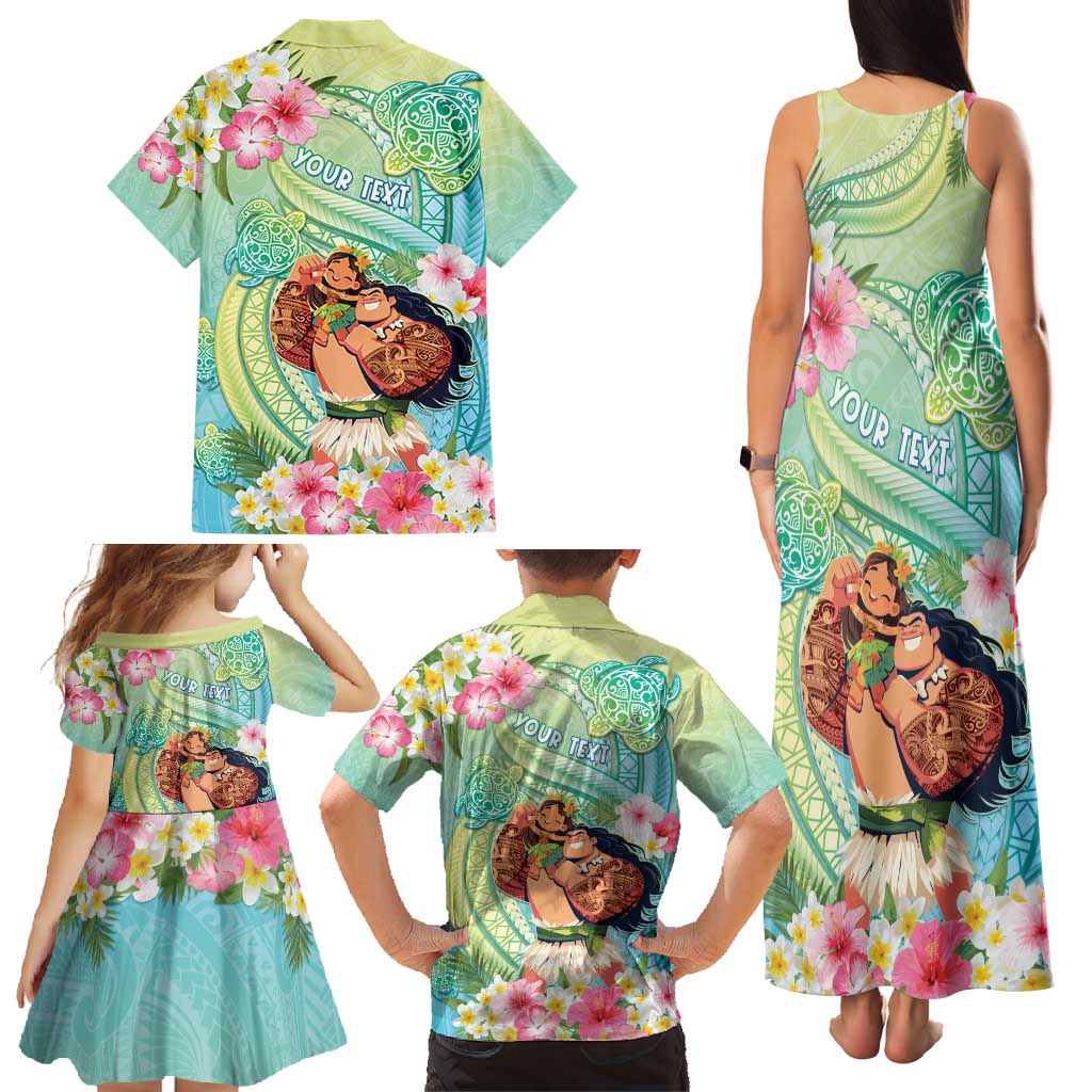 Personalised Hawaii Father's Day Family Matching Tank Maxi Dress and Hawaiian Shirt Happy Father And Child