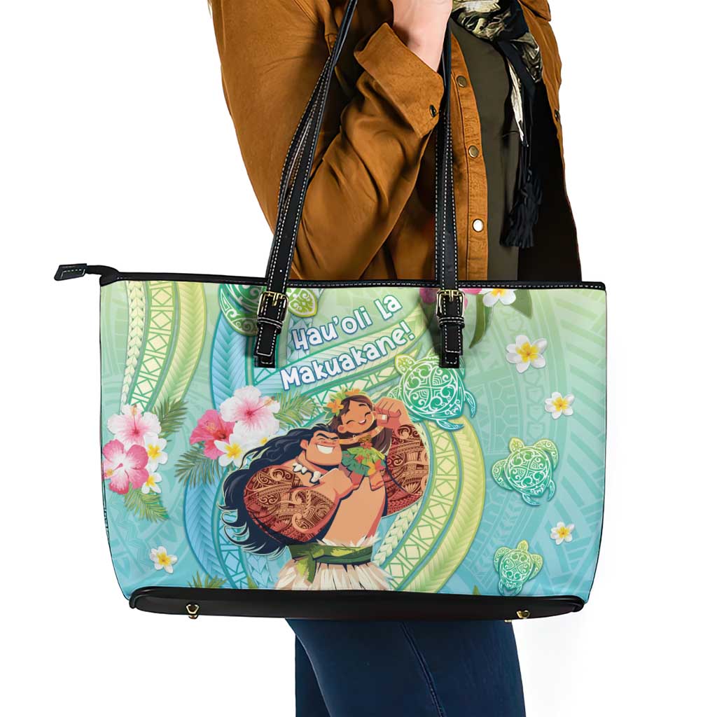 Hawaii Father's Day Leather Tote Bag Happy Father And Child