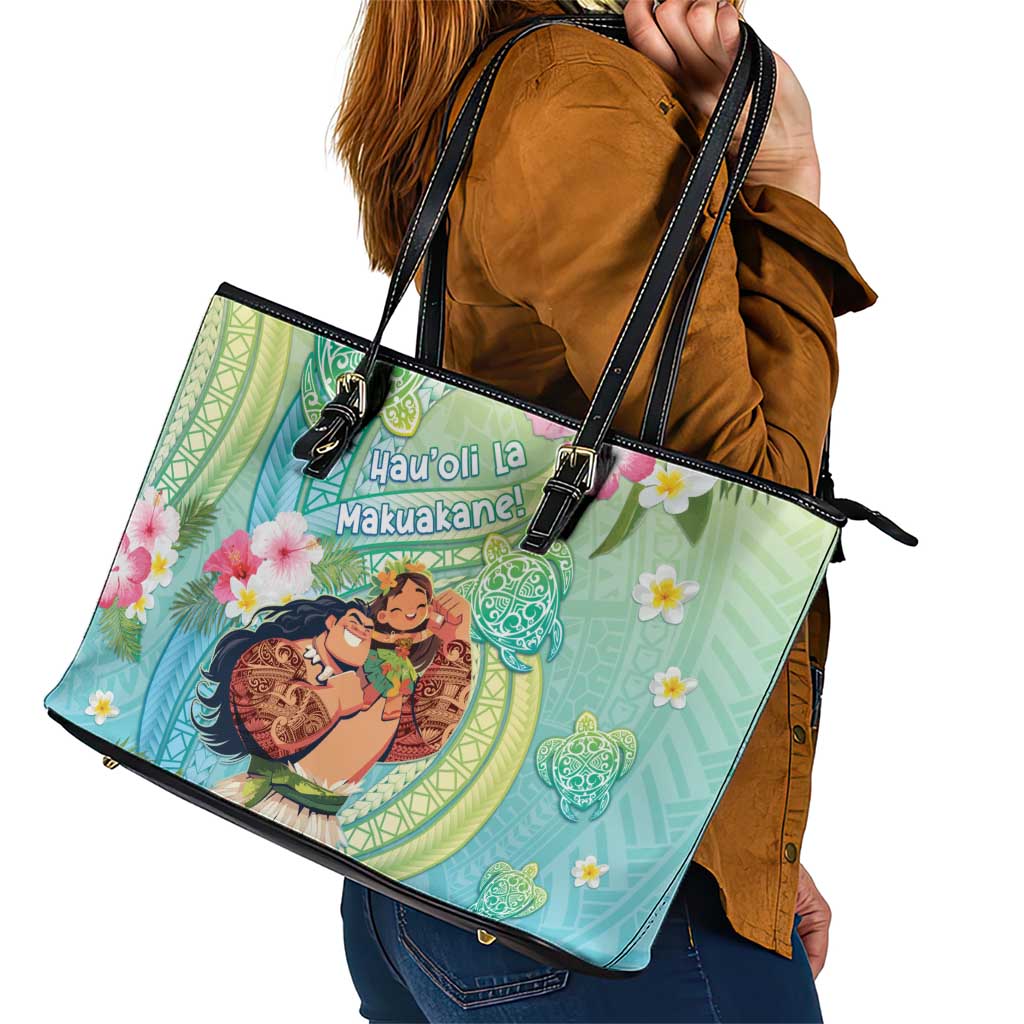 Hawaii Father's Day Leather Tote Bag Happy Father And Child