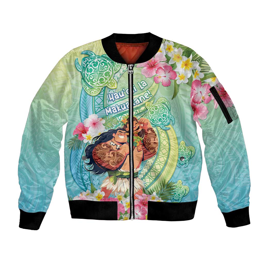 Personalised Hawaii Father's Day Sleeve Zip Bomber Jacket Happy Father And Child