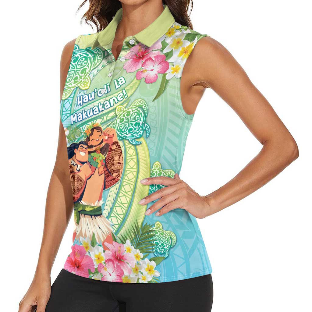 Personalised Hawaii Father's Day Women Sleeveless Polo Shirt Happy Father And Child