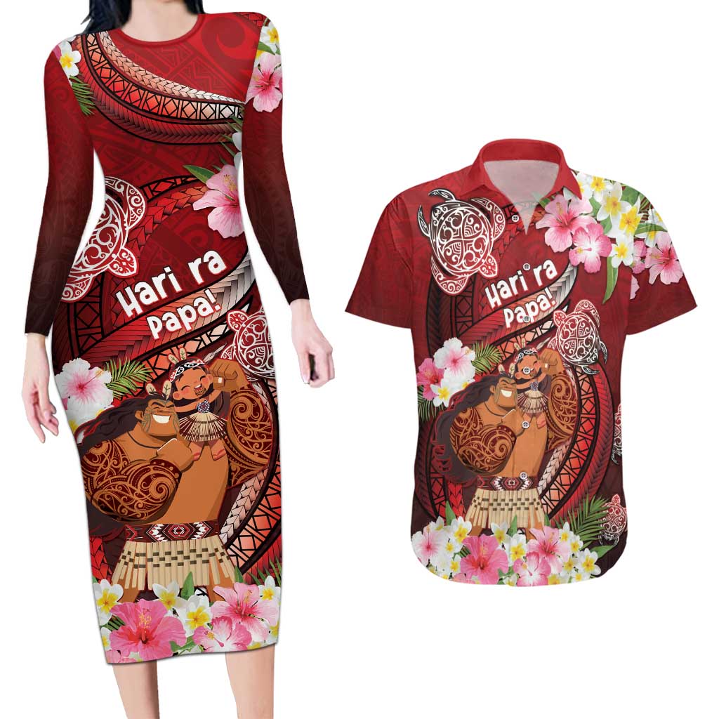 Personalised New Zealand Father's Day Couples Matching Long Sleeve Bodycon Dress and Hawaiian Shirt Happy Father And Child