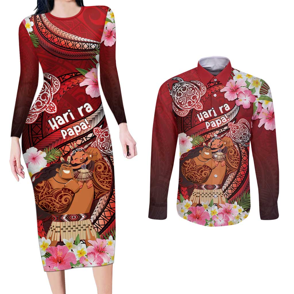 Personalised New Zealand Father's Day Couples Matching Long Sleeve Bodycon Dress and Long Sleeve Button Shirt Happy Father And Child