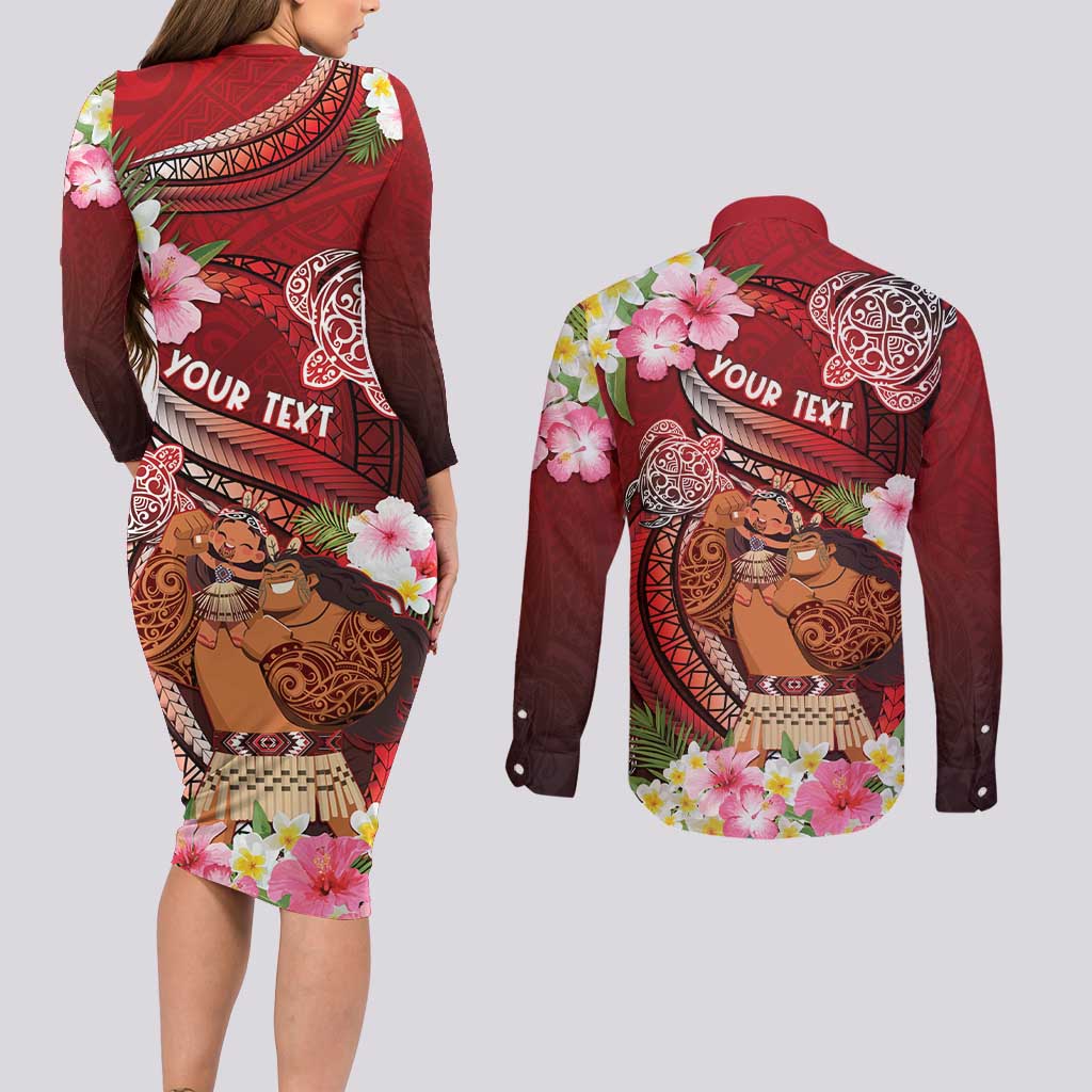 Personalised New Zealand Father's Day Couples Matching Long Sleeve Bodycon Dress and Long Sleeve Button Shirt Happy Father And Child