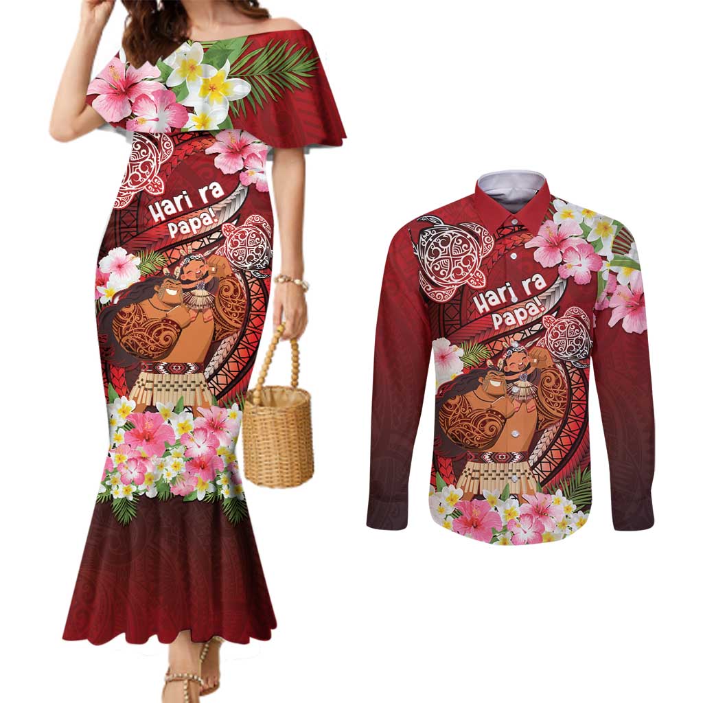 Personalised New Zealand Father's Day Couples Matching Mermaid Dress and Long Sleeve Button Shirt Happy Father And Child