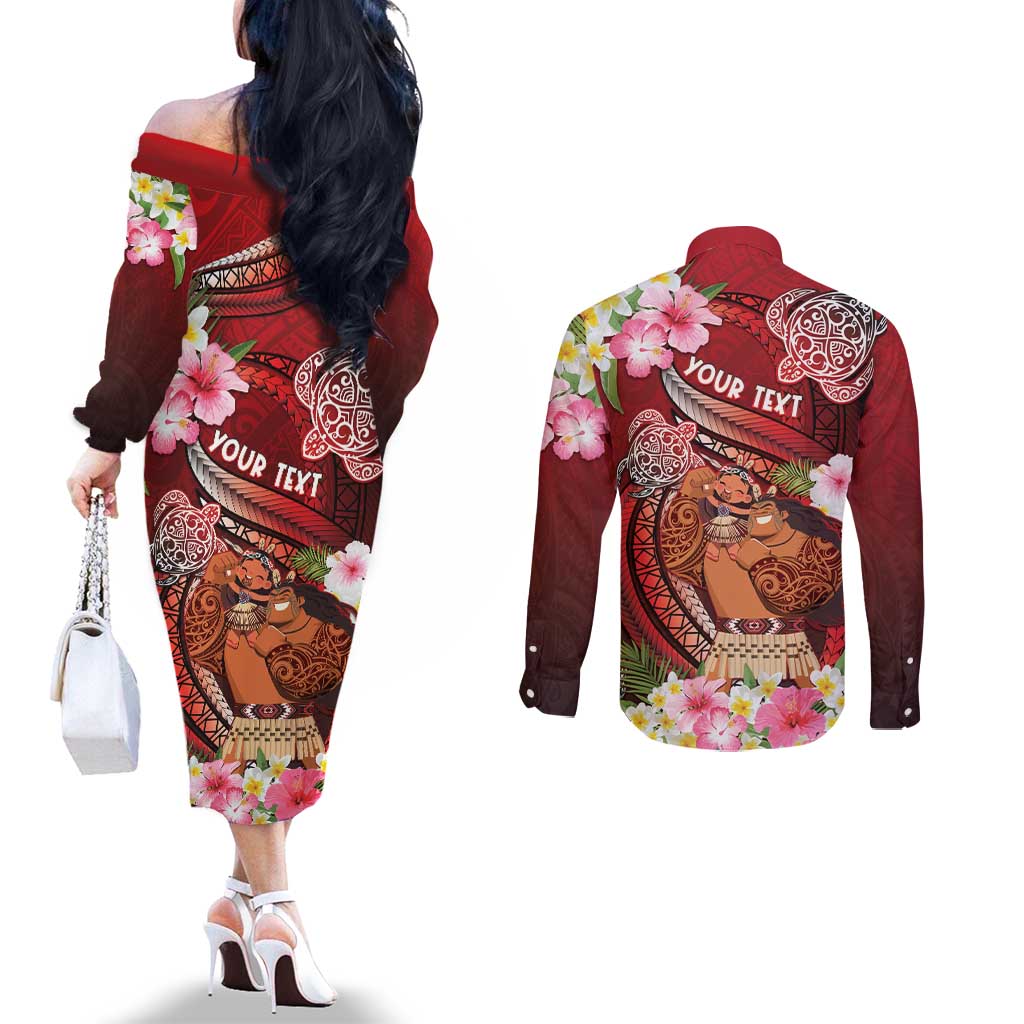 Personalised New Zealand Father's Day Couples Matching Off The Shoulder Long Sleeve Dress and Long Sleeve Button Shirt Happy Father And Child