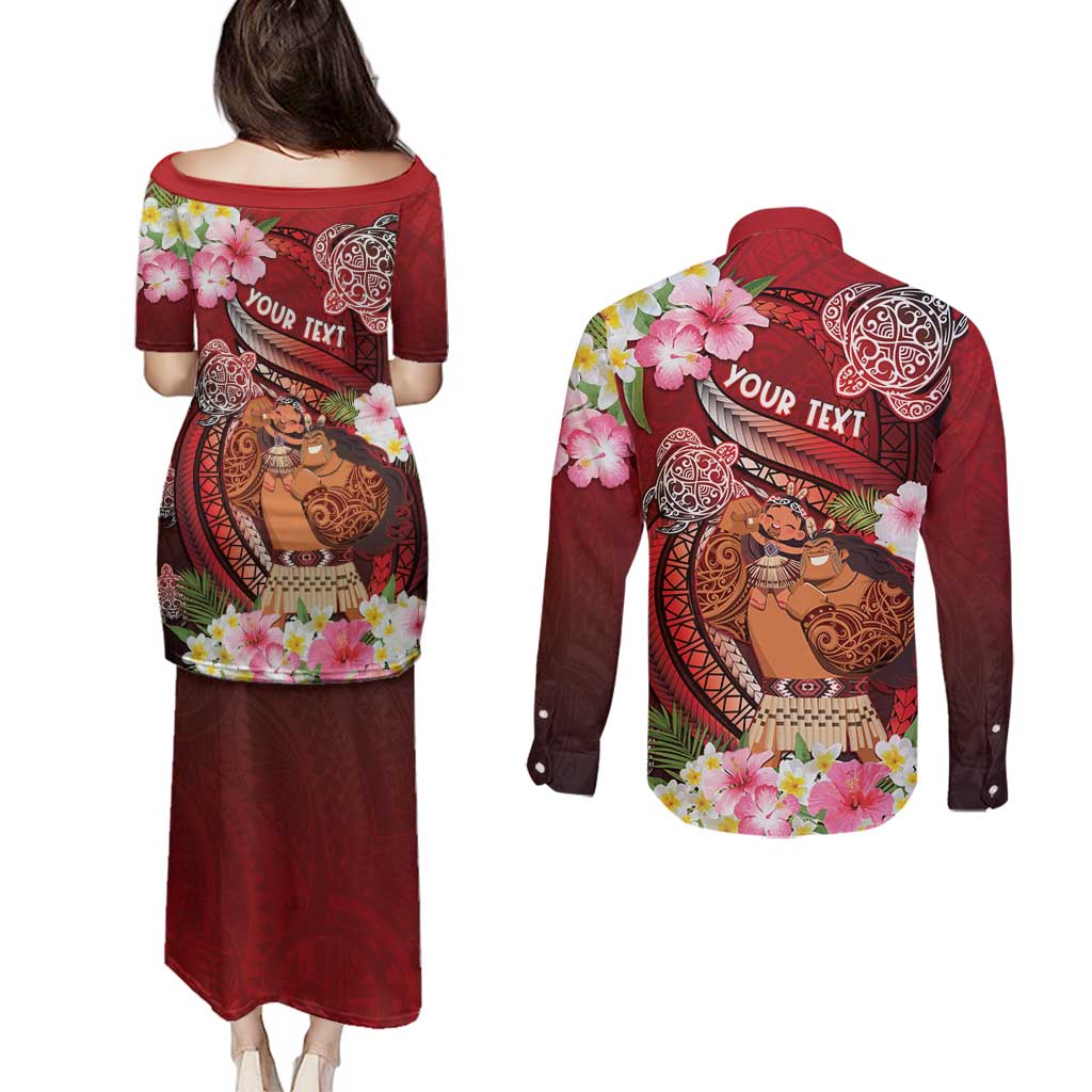 Personalised New Zealand Father's Day Couples Matching Puletasi and Long Sleeve Button Shirt Happy Father And Child