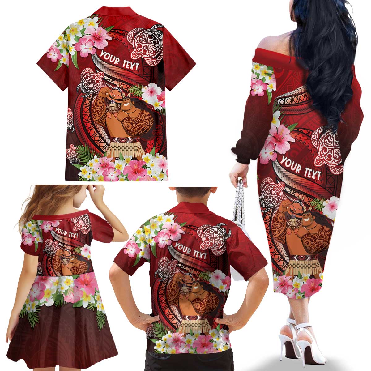 Personalised New Zealand Father's Day Family Matching Off The Shoulder Long Sleeve Dress and Hawaiian Shirt Happy Father And Child