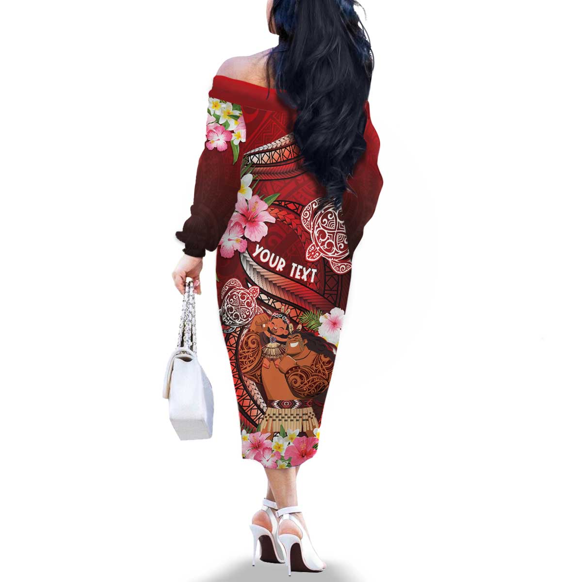 Personalised New Zealand Father's Day Family Matching Off The Shoulder Long Sleeve Dress and Hawaiian Shirt Happy Father And Child