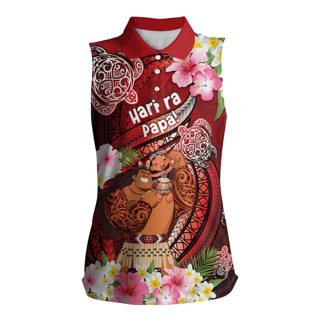 Personalised New Zealand Father's Day Women Sleeveless Polo Shirt Happy Father And Child