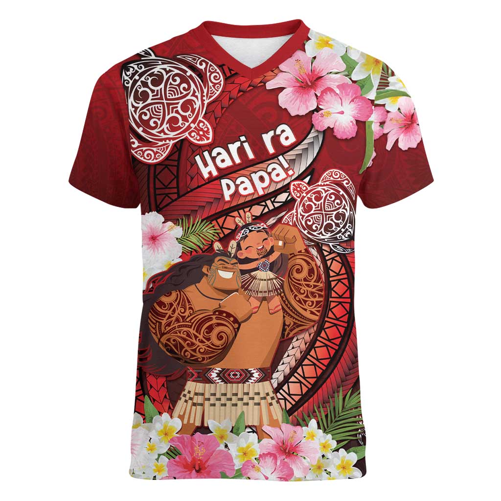 Personalised New Zealand Father's Day Women V-Neck T-Shirt Happy Father And Child