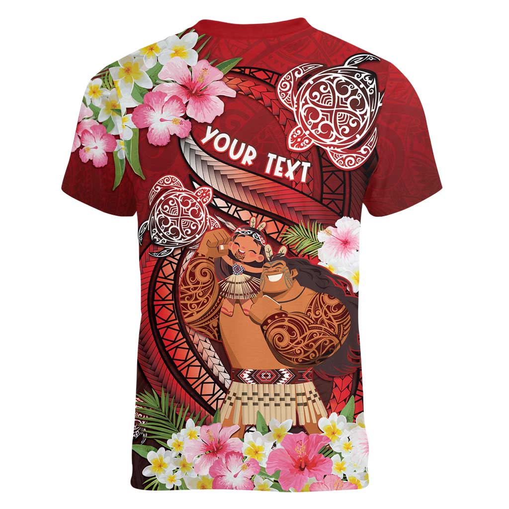 Personalised New Zealand Father's Day Women V-Neck T-Shirt Happy Father And Child