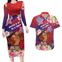 Personalised Samoa Father's Day Couples Matching Long Sleeve Bodycon Dress and Hawaiian Shirt Happy Father And Child