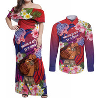 Personalised Samoa Father's Day Couples Matching Off Shoulder Maxi Dress and Long Sleeve Button Shirt Happy Father And Child