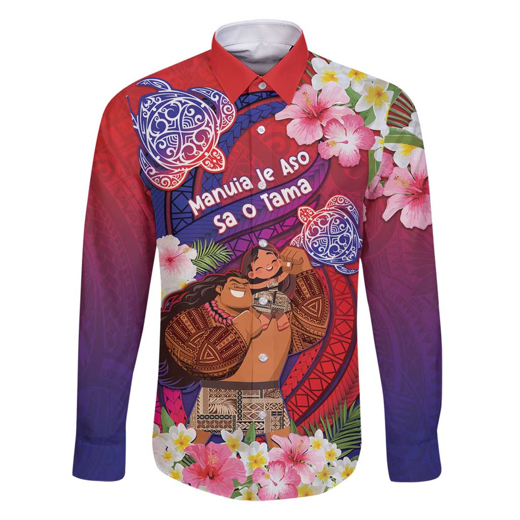 Personalised Samoa Father's Day Family Matching Long Sleeve Bodycon Dress and Hawaiian Shirt Happy Father And Child