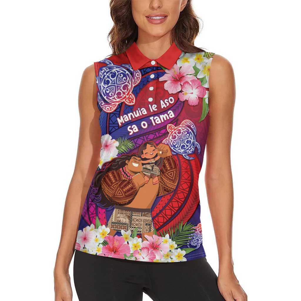 Personalised Samoa Father's Day Women Sleeveless Polo Shirt Happy Father And Child