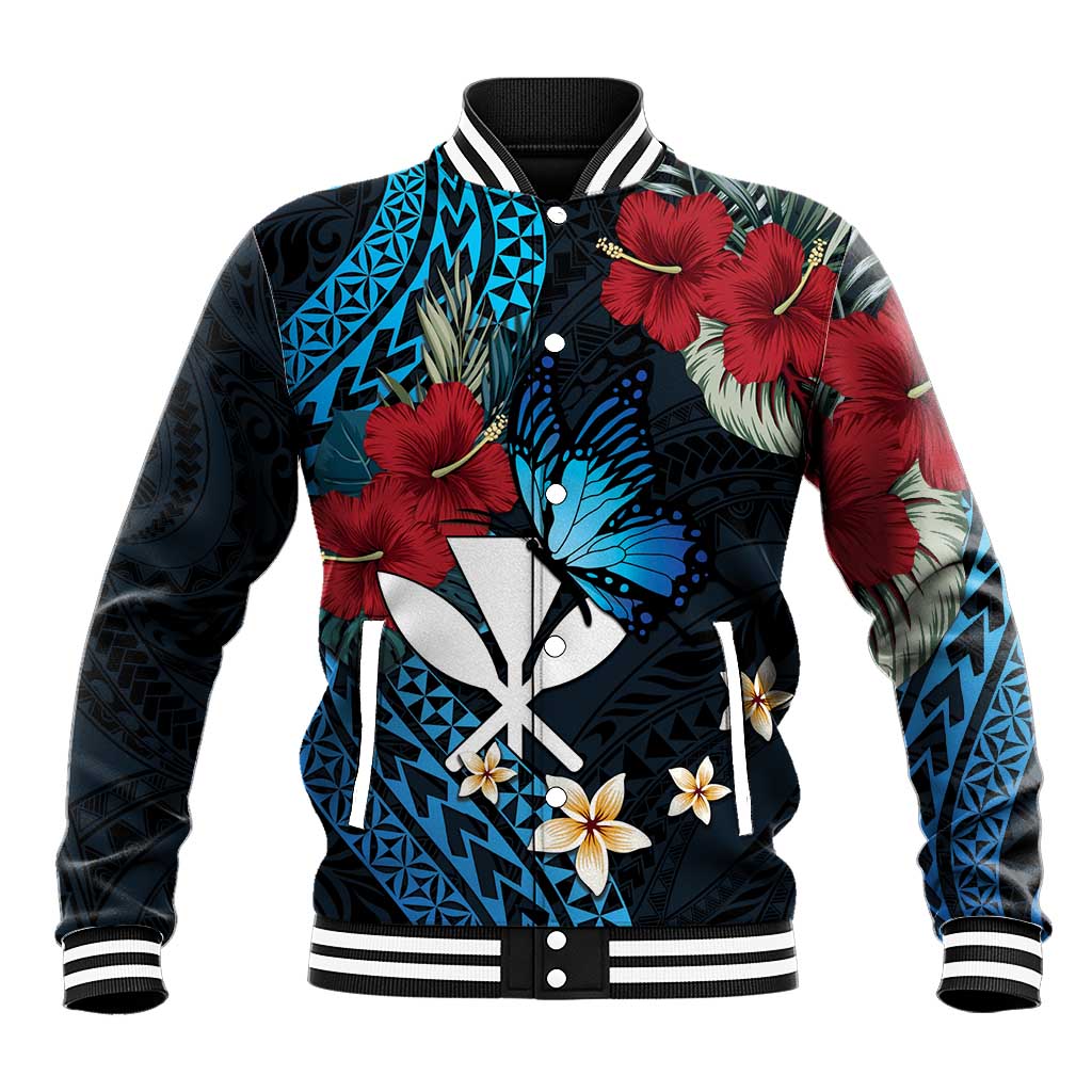Hawaii Butterfly Baseball Jacket Kanaka Maoli Mix Hibiscus