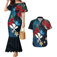 Hawaii Butterfly Couples Matching Mermaid Dress and Hawaiian Shirt Kanaka Maoli Mix Hibiscus