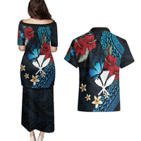 Hawaii Butterfly Couples Matching Puletasi and Hawaiian Shirt Kanaka Maoli Mix Hibiscus