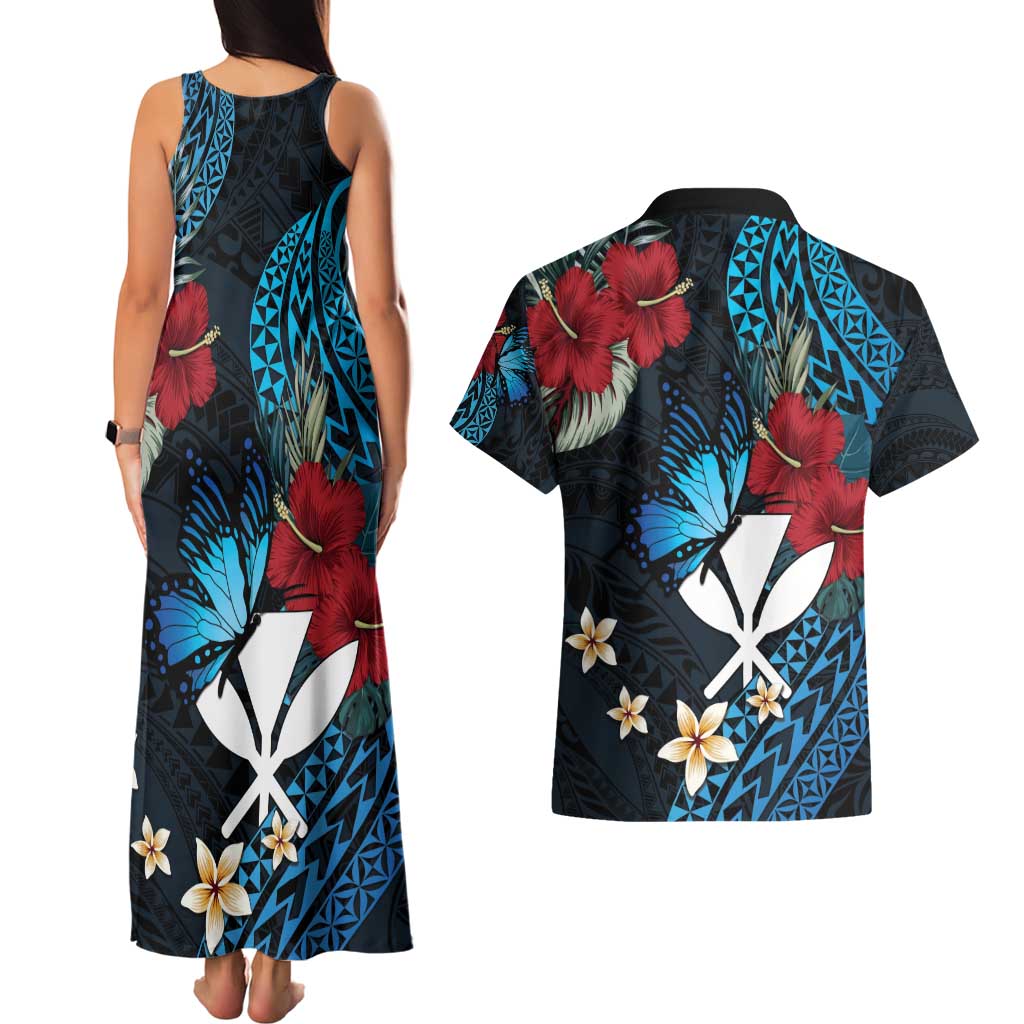Hawaii Butterfly Couples Matching Tank Maxi Dress and Hawaiian Shirt Kanaka Maoli Mix Hibiscus