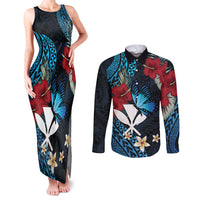 Hawaii Butterfly Couples Matching Tank Maxi Dress and Long Sleeve Button Shirt Kanaka Maoli Mix Hibiscus
