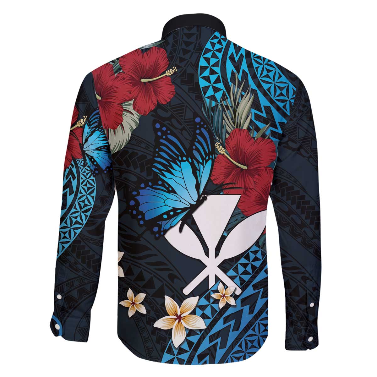 Hawaii Butterfly Family Matching Off The Shoulder Long Sleeve Dress and Hawaiian Shirt Kanaka Maoli Mix Hibiscus